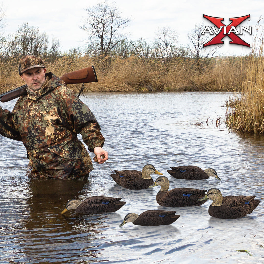 Avian X Topflight Black Ducks Decoys with Flocked Bodies, Realistic Paint Scheme