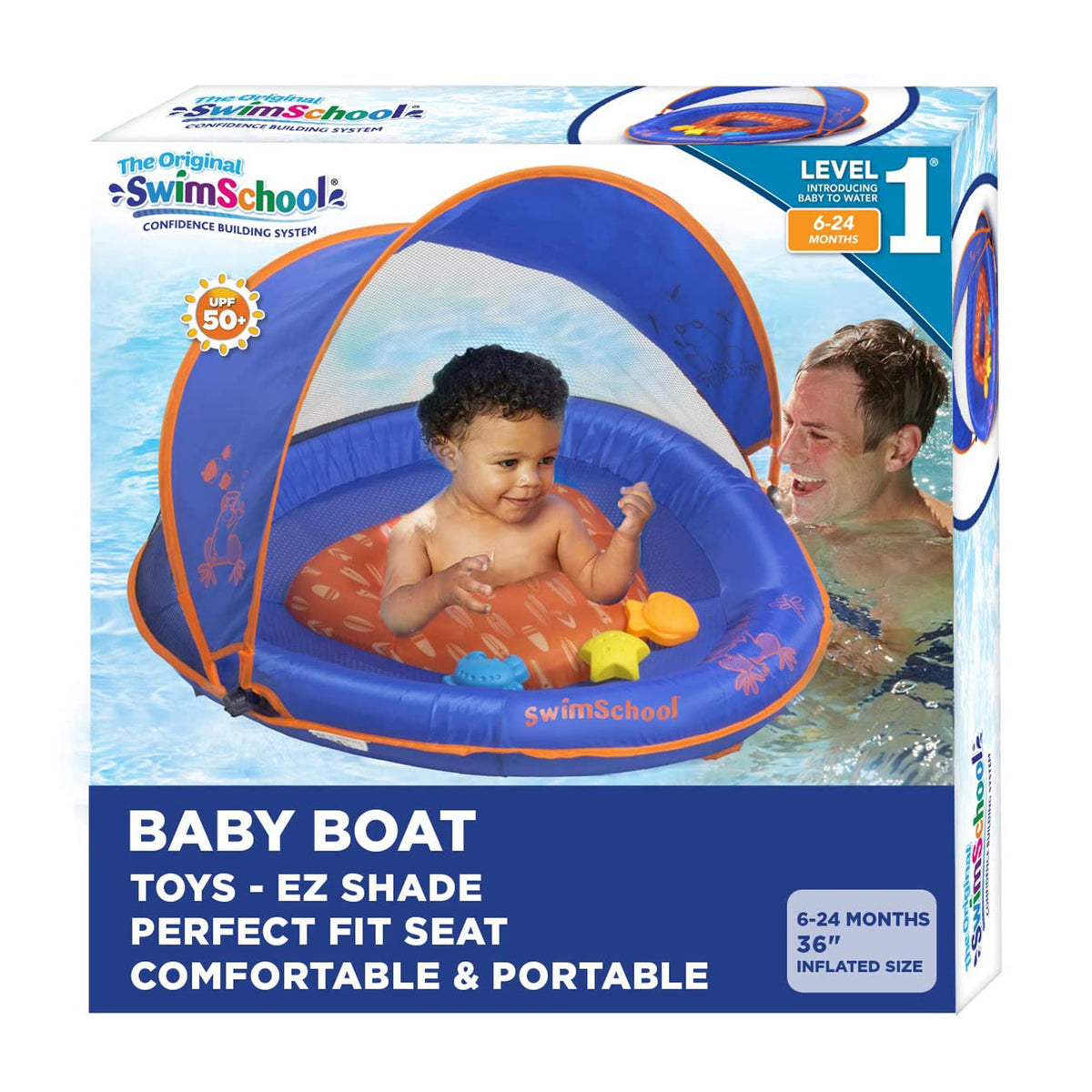 SwimSchool Baby Float with Adjustable Safety Seat & Sun Shade Canopy Blue (Used)