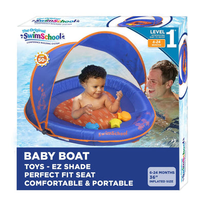 SwimSchool Baby Float with Adjustable Safety Seat & Sun Shade Canopy Blue (Used)