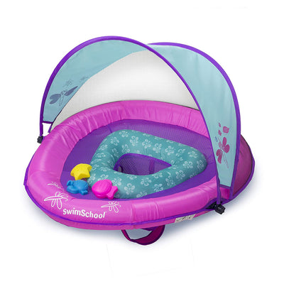 SwimSchool Baby Boat Float with Seat & Sun Shade Canopy, Berry/Pink (Open Box)