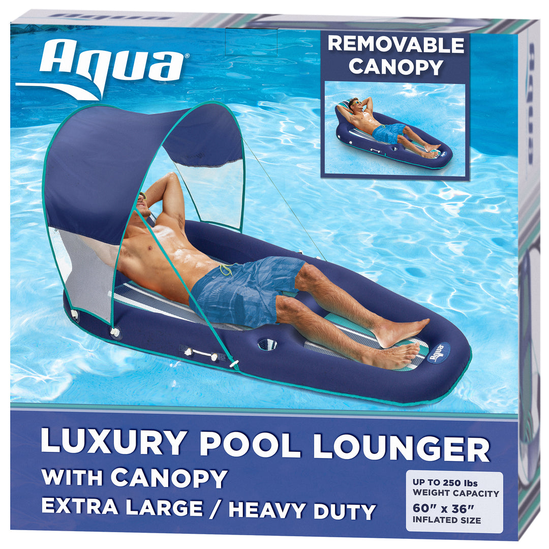 Aqua Oversized Inflatable Pool Lounger Float with Sunshade Canopy, Blue (Used) - VMInnovations