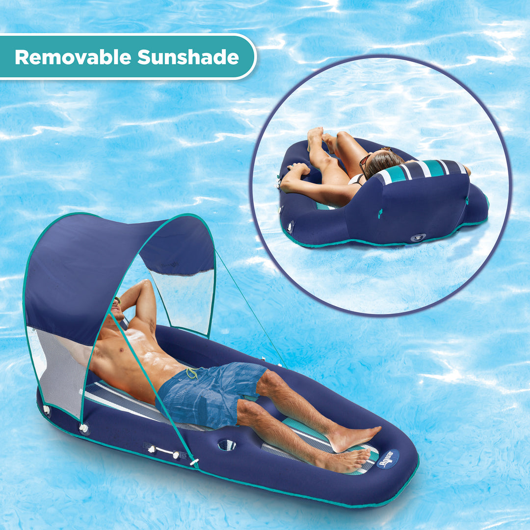 Aqua Oversized Inflatable Pool Lounger Float with Sunshade Canopy, Blue (Used)