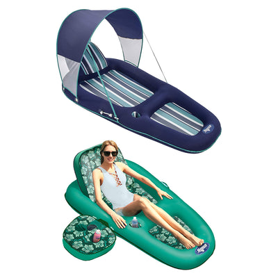 Aqua Leisure Luxury Canopy Float, Blue & Campania Recliner/Tanner Chair, Green - VMInnovations