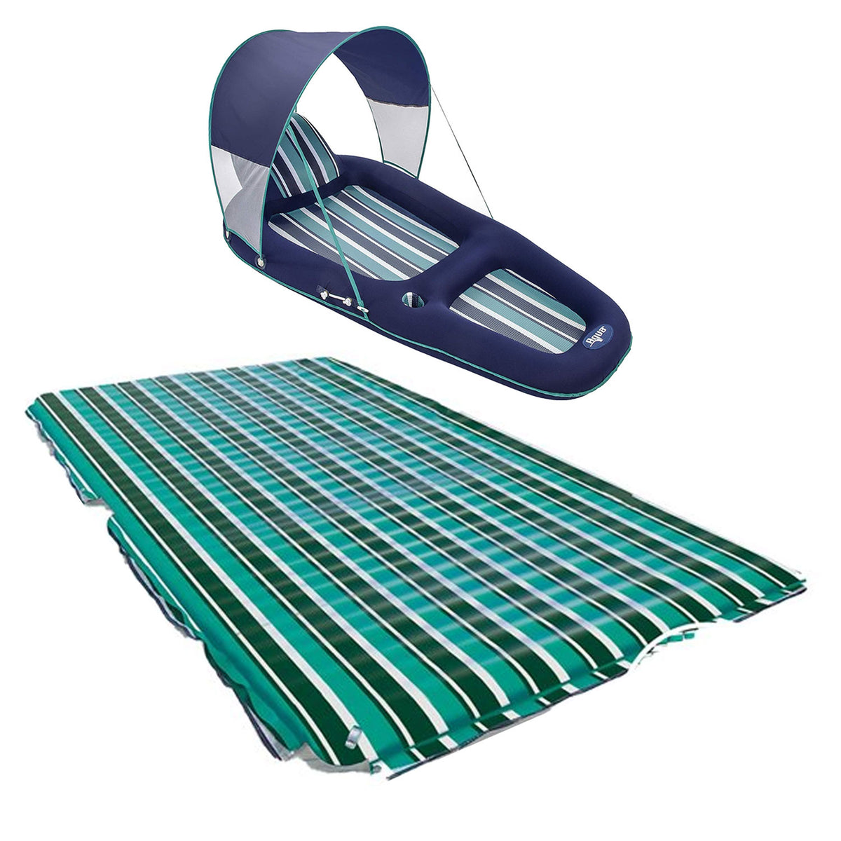 Aqua Leisure Luxury Canopy Float, Blue & Supersized Floating Party Plank, Green