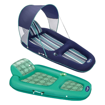Aqua Leisure Luxury Canopy Float, Blue & Recliner Chaise Style Lounger, Green