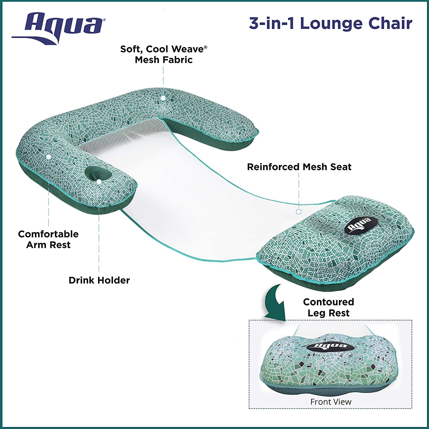 Aqua Mosaic AZL17010 3 in 1 Inflatable Pool Float Lounge Chair (Open Box) - VMInnovations