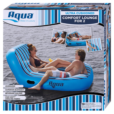 Aqua Lounge 1 Person Swimming Pool Float & 2 Person Pool Float Lounger Set, Blue