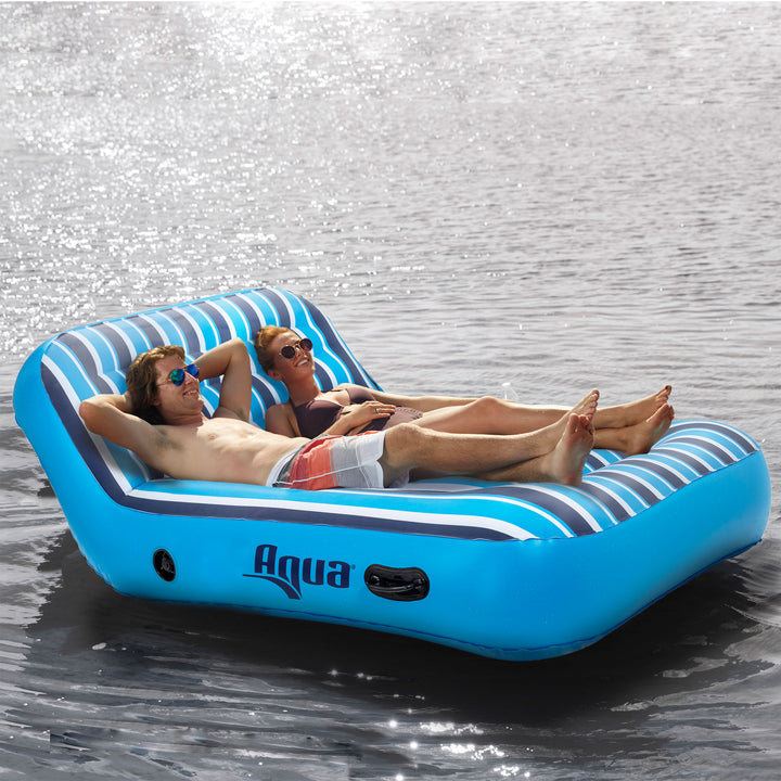 Aqua Lounge 1 Person Swimming Pool Float & 2 Person Pool Float Lounger Set, Blue - VMInnovations