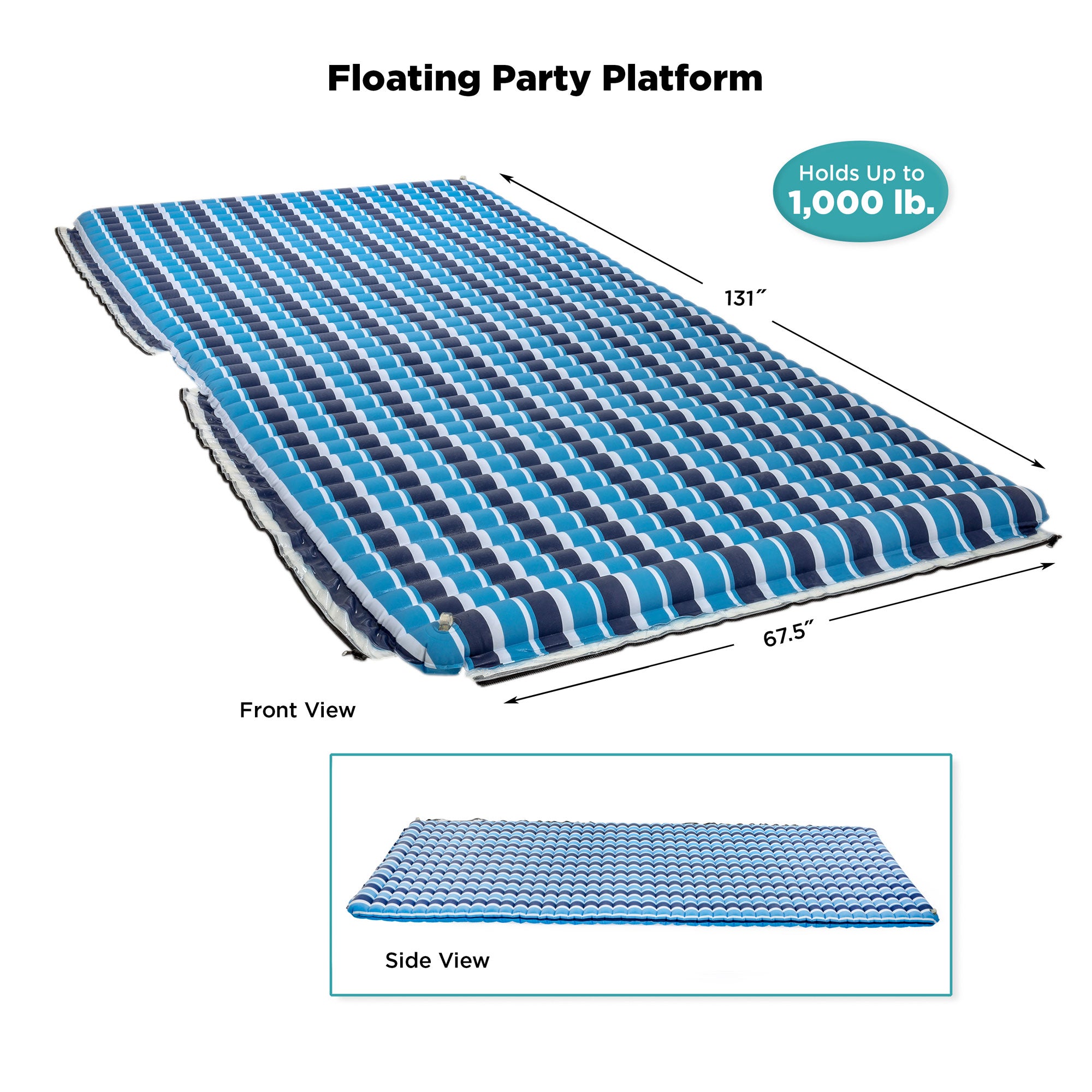 Aqua Expandable Floating Island Raft, White and Navy Stripe (Open Box) - VMInnovations