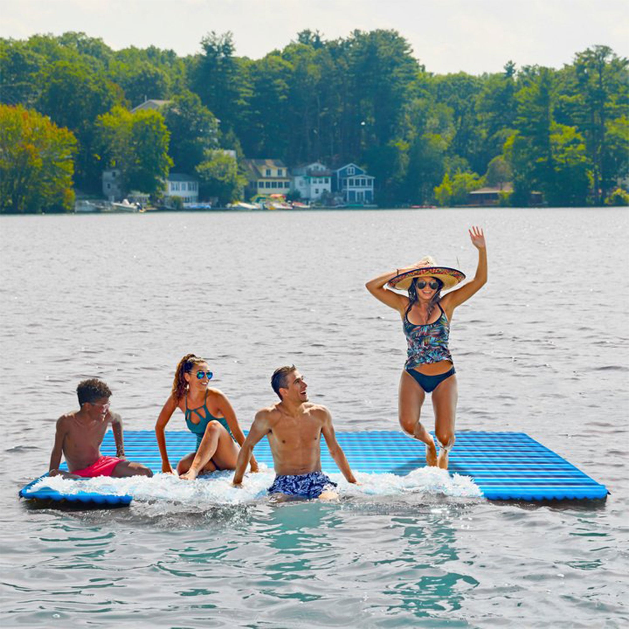 Aqua Expandable Floating Island Raft, White and Navy Stripe (Open Box) - VMInnovations