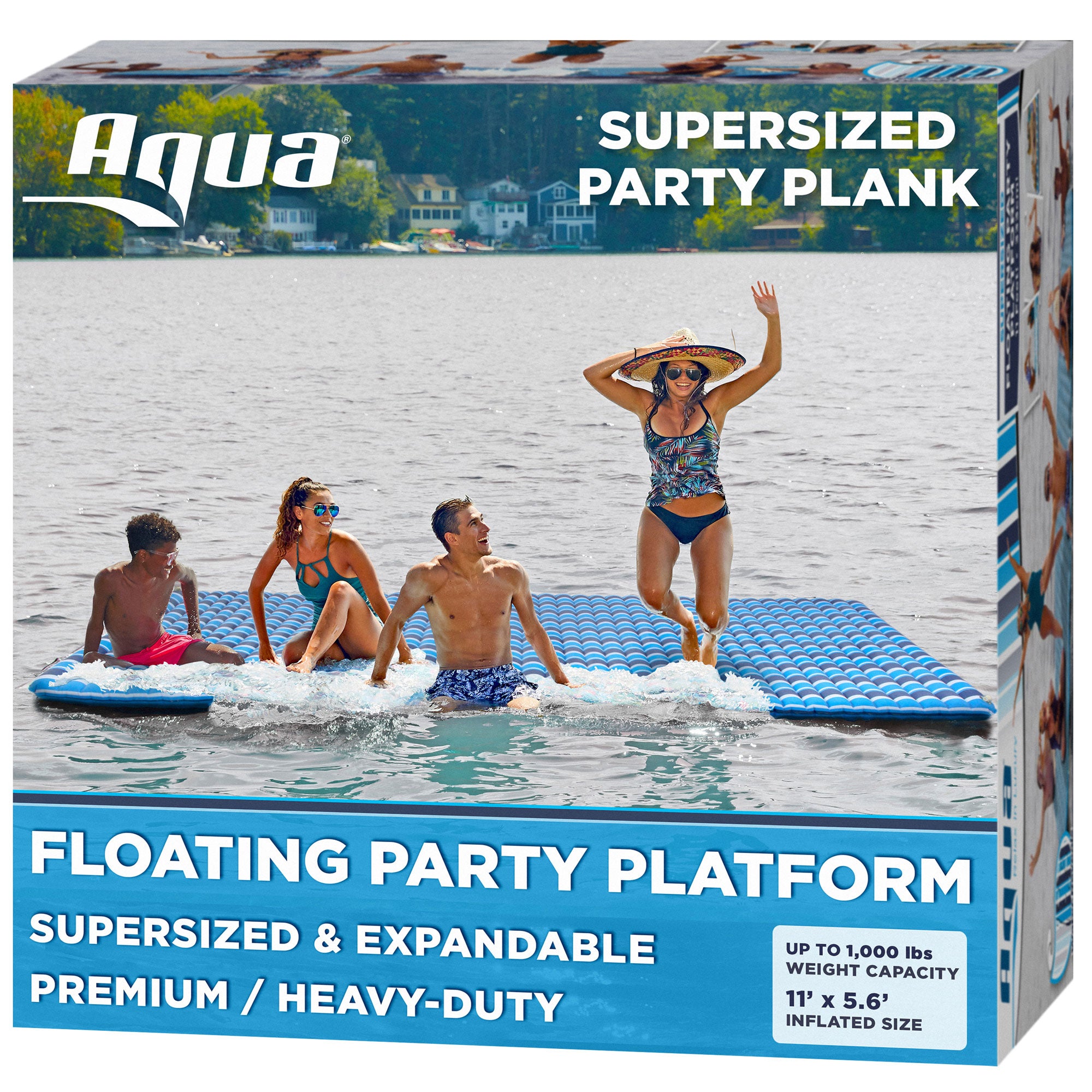 Aqua Expandable Floating Island Raft, White and Navy Stripe (Open Box) - VMInnovations