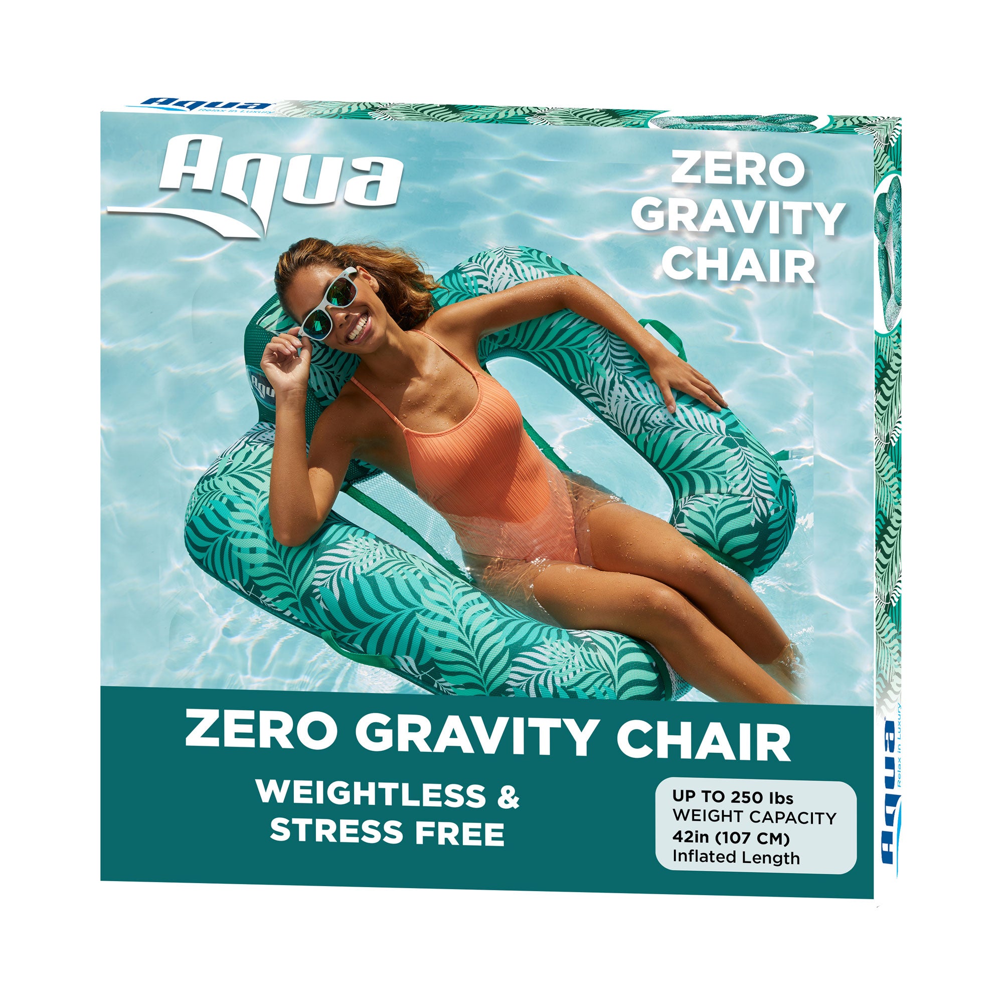Aqua Zero Gravity Inflatable Swimming Pool Chair Lounge Float, Teal Fern Green - VMInnovations
