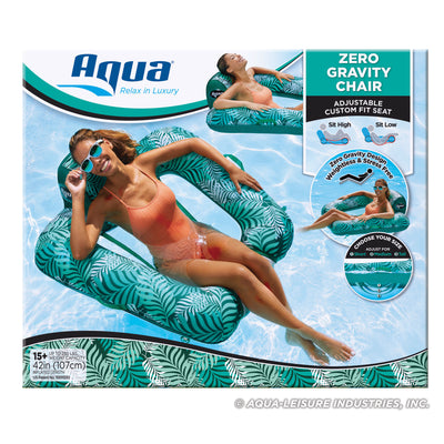Aqua Zero Gravity Inflatable Pool Chair Lounge Float with Hand Pump, Teal Fern - VMInnovations