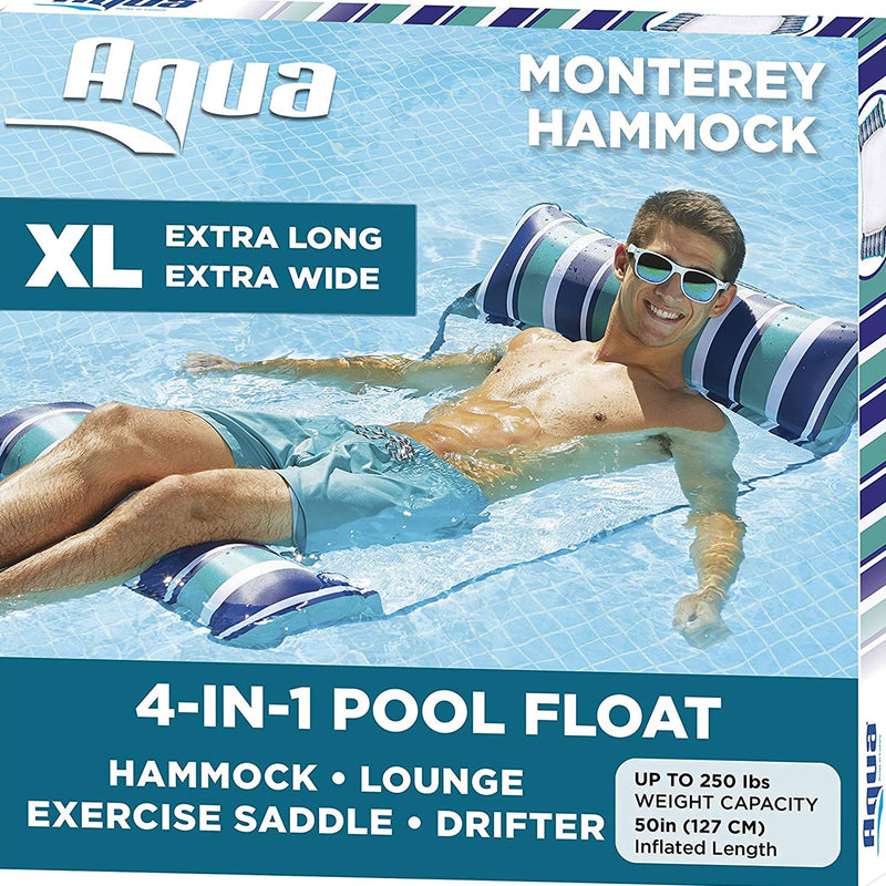 Aqua Monterey XL Hammock 4 in 1 Inflatable Pool Float Saddle, Teal/Blue (Used)