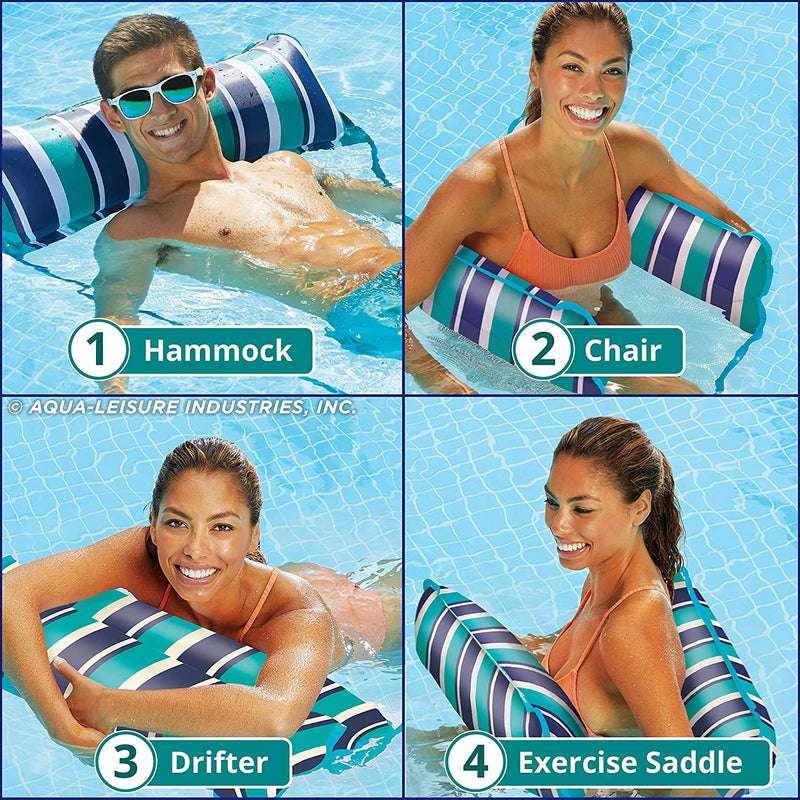 Aqua Monterey XL Hammock 4 in 1 Inflatable Pool Float Saddle, Teal/Blue (Used)