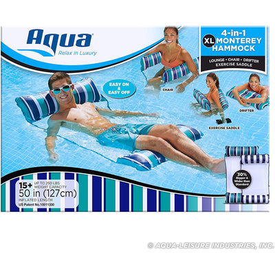 Aqua Leisure Monterey XL Hammock 4 in 1 Inflatable Pool Float, Teal/Blue(2 Pack) - VMInnovations
