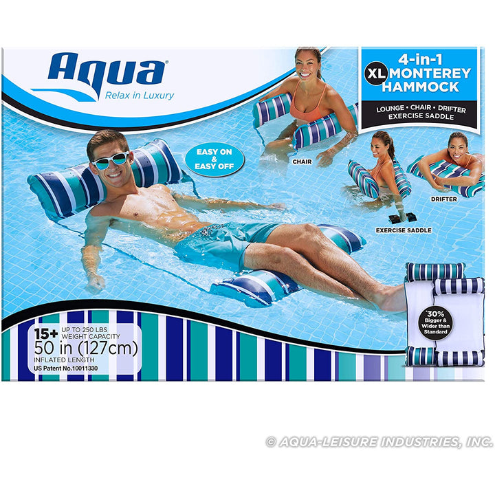 Aqua Monterey XL Hammock 4 in 1 Inflatable Pool Float, Teal/Blue (Open Box) - VMInnovations