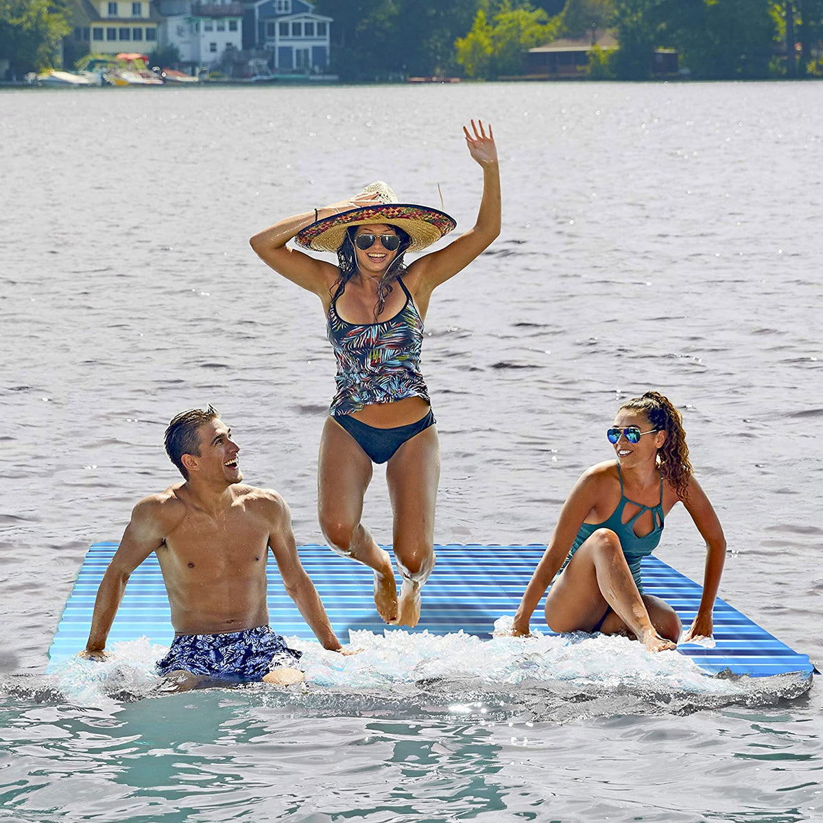Aqua Supersized & Expandable Inflatable Island Water Floating Plank Mat (2 Pack)