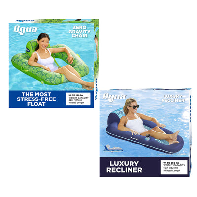 Aqua Leisure Luxury Water Recliner, Blue & Zero Gravity Pool Float, Green Floral - VMInnovations