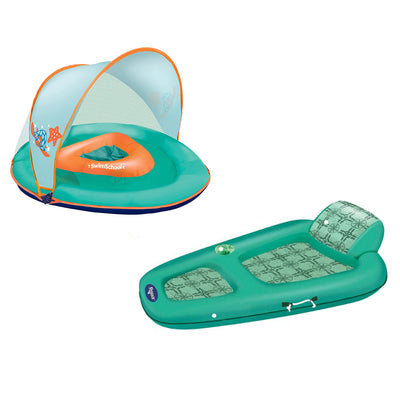 Aqua Leisure Polyknit Luxe Pool Lounger, Teal & SwimSchool Baby Boat Float