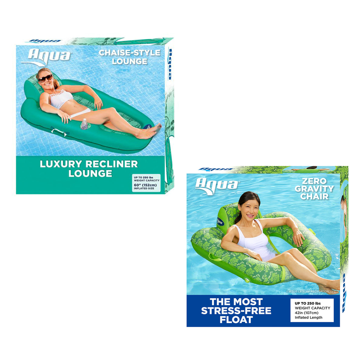 Aqua Leisure Polyknit Luxe Pool Lounger, Teal & Zero Gravity Recliner, Green