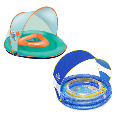 Aqua Leisure SunSmart Kiddie Pool, Blue and SwimSchool Baby Boat Float, Orange
