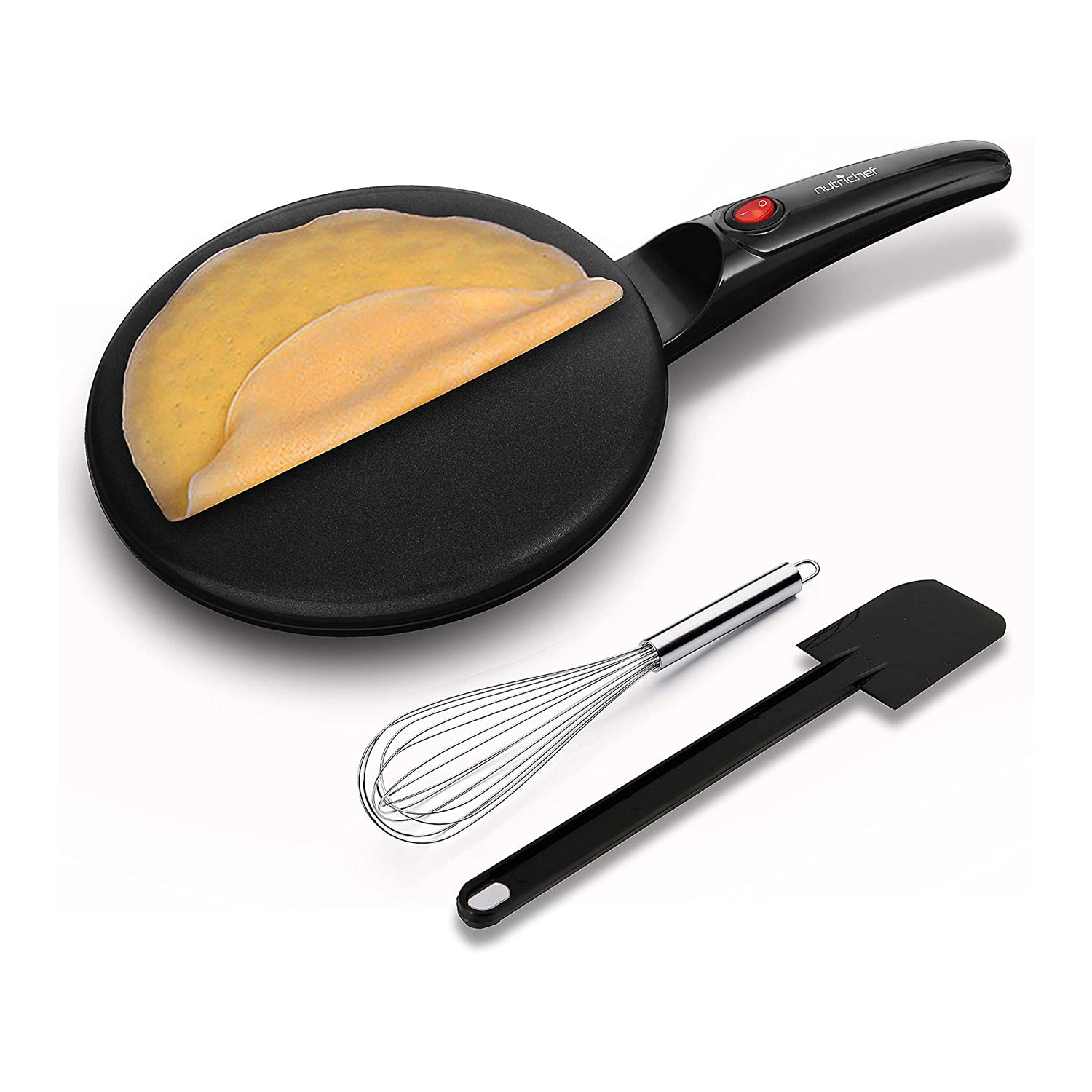 NutriChef 8 Inch Electric Nonstick Griddle Crepe Maker, Black (Open Box) - VMInnovations