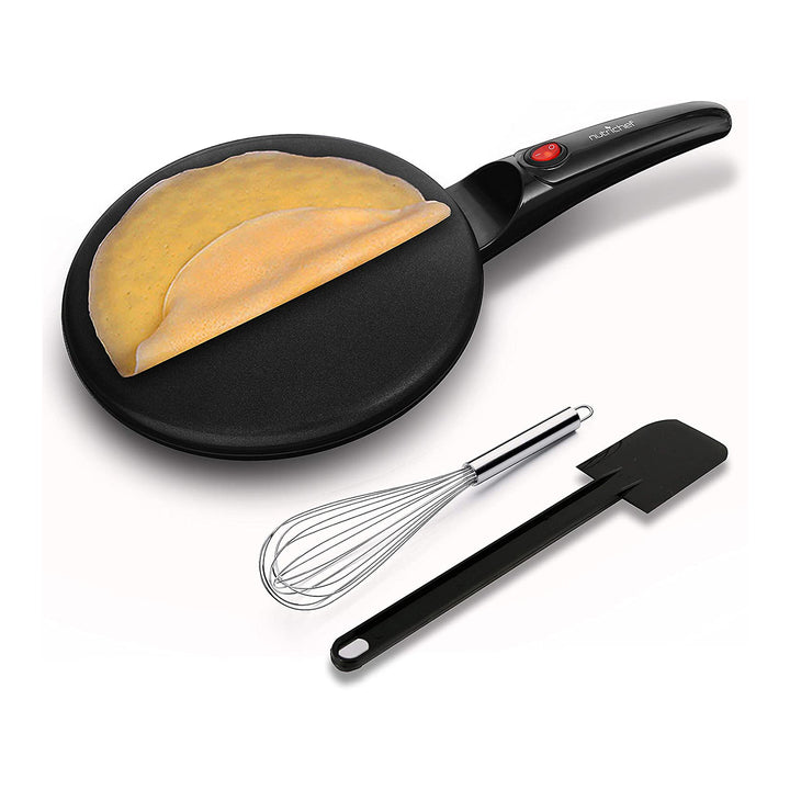 NutriChef 8 Inch Electric Nonstick Griddle Crepe Maker, Black (Open Box)