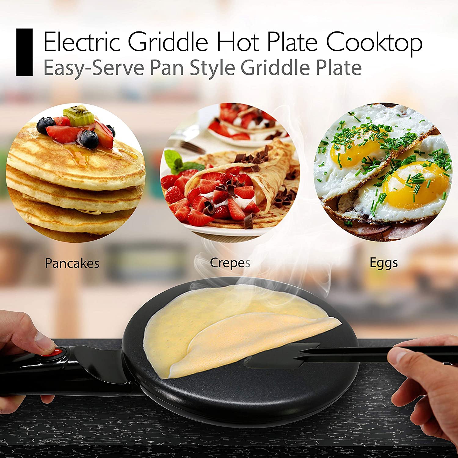 NutriChef 8 Inch Electric Nonstick Griddle Crepe Maker, Black (Open Box) - VMInnovations