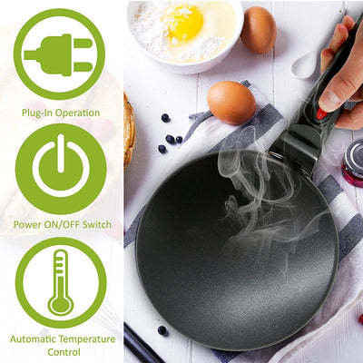 NutriChef 8 Inch Electric Nonstick Griddle Crepe Maker Hot Plate Cooktop, Black