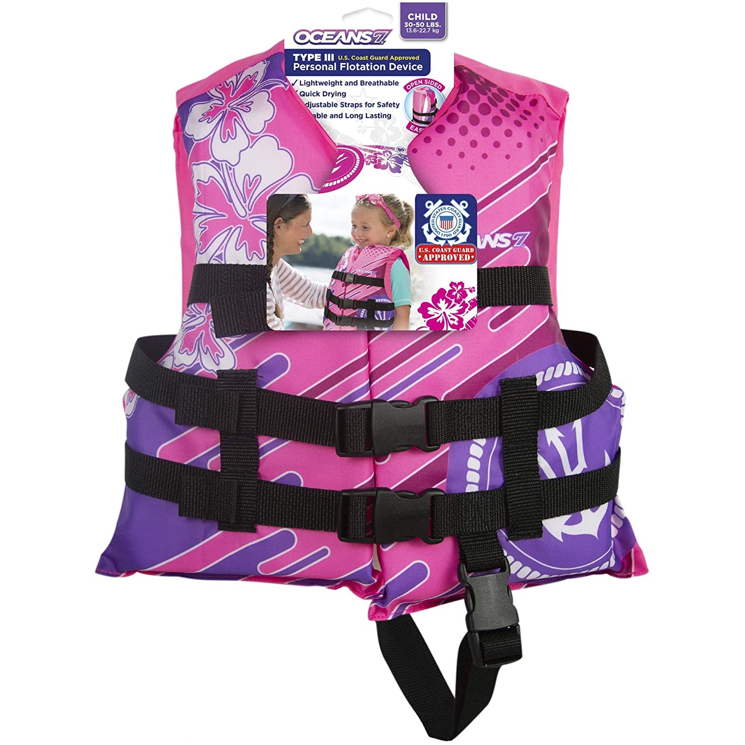 Oceans7 Flex Form Child Type III PFD Life Jacket Vest for 30-50lb,Pink(Open Box) - VMInnovations