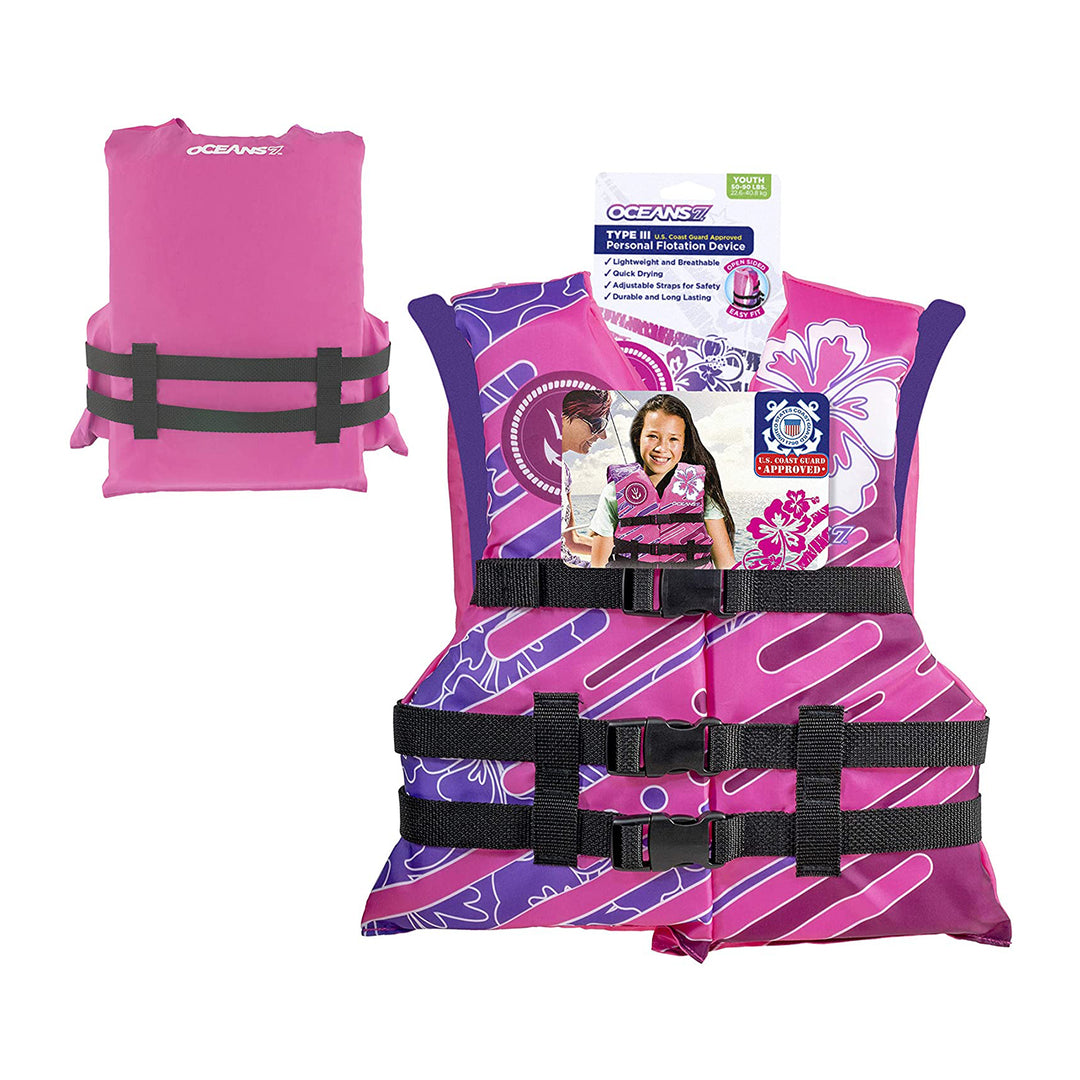 Oceans 7 US Type III Kids PFD Life Jacket Vest, Pink/Berry (Open Box) - VMInnovations