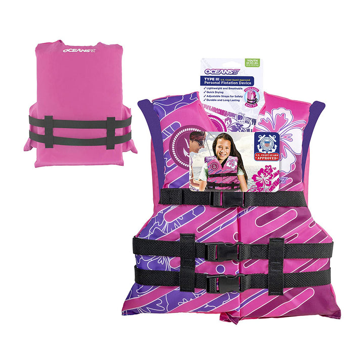 Oceans 7 US Type III Kids PFD Life Jacket Vest, Pink/Berry (Open Box) - VMInnovations