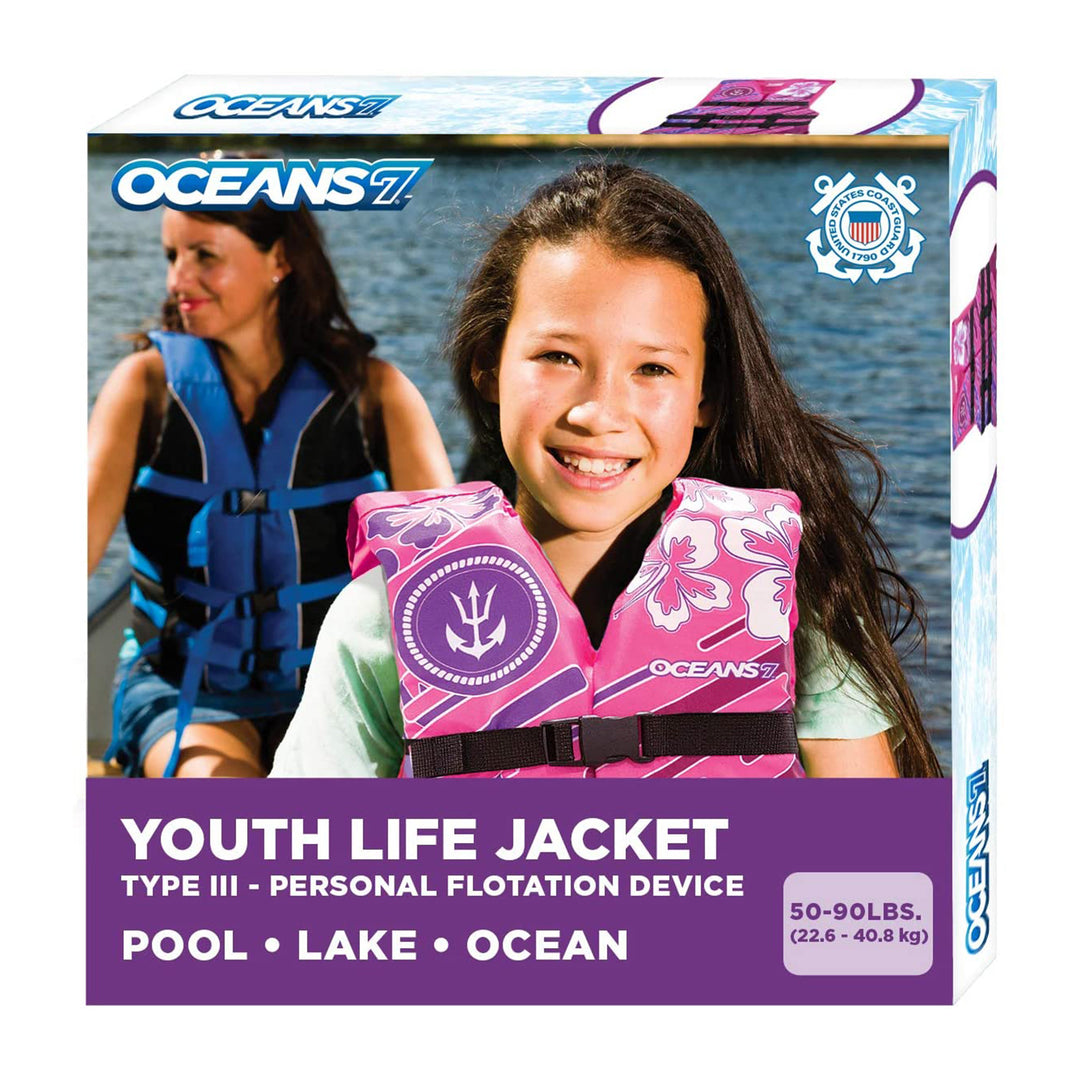 Oceans 7 US Type III Kids PFD Life Jacket Vest, Pink/Berry (Open Box) - VMInnovations