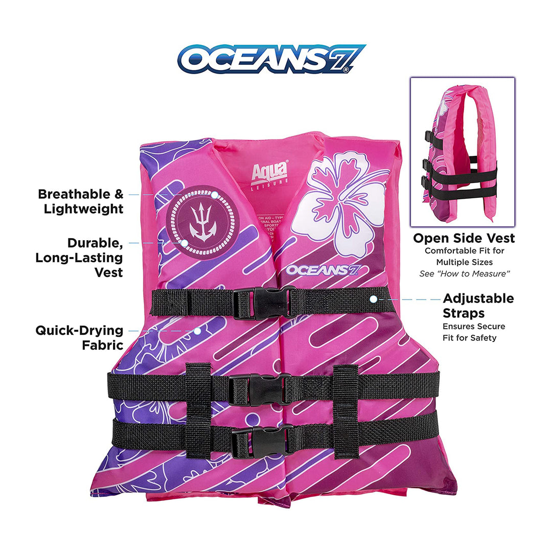 Oceans 7 US Type III Kids PFD Life Jacket Vest, Pink/Berry (Open Box) - VMInnovations