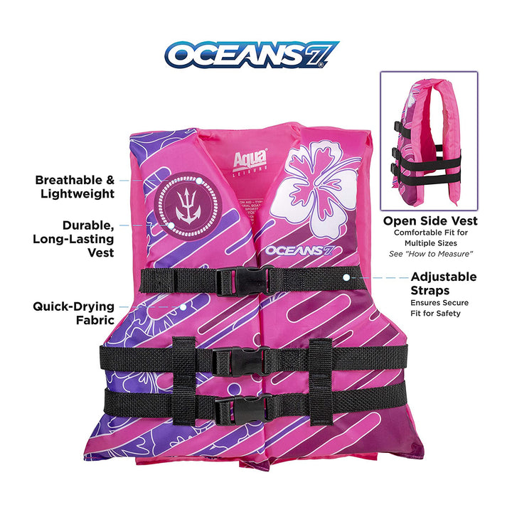 Oceans 7 US Type III Kids PFD Life Jacket Vest, Pink/Berry (Open Box) - VMInnovations