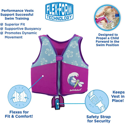 SwimSchool Flex Form Swim Trainer Vest for Ages 2 to 4, Up to 33 Pounds, Pink