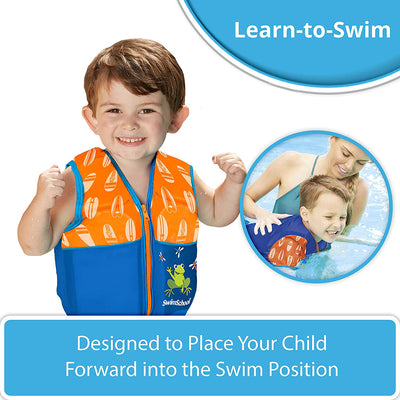 SwimSchool Medium/Large UPF Flex Foam Flotation Swim Trainer Vest, Blue/Orange - VMInnovations