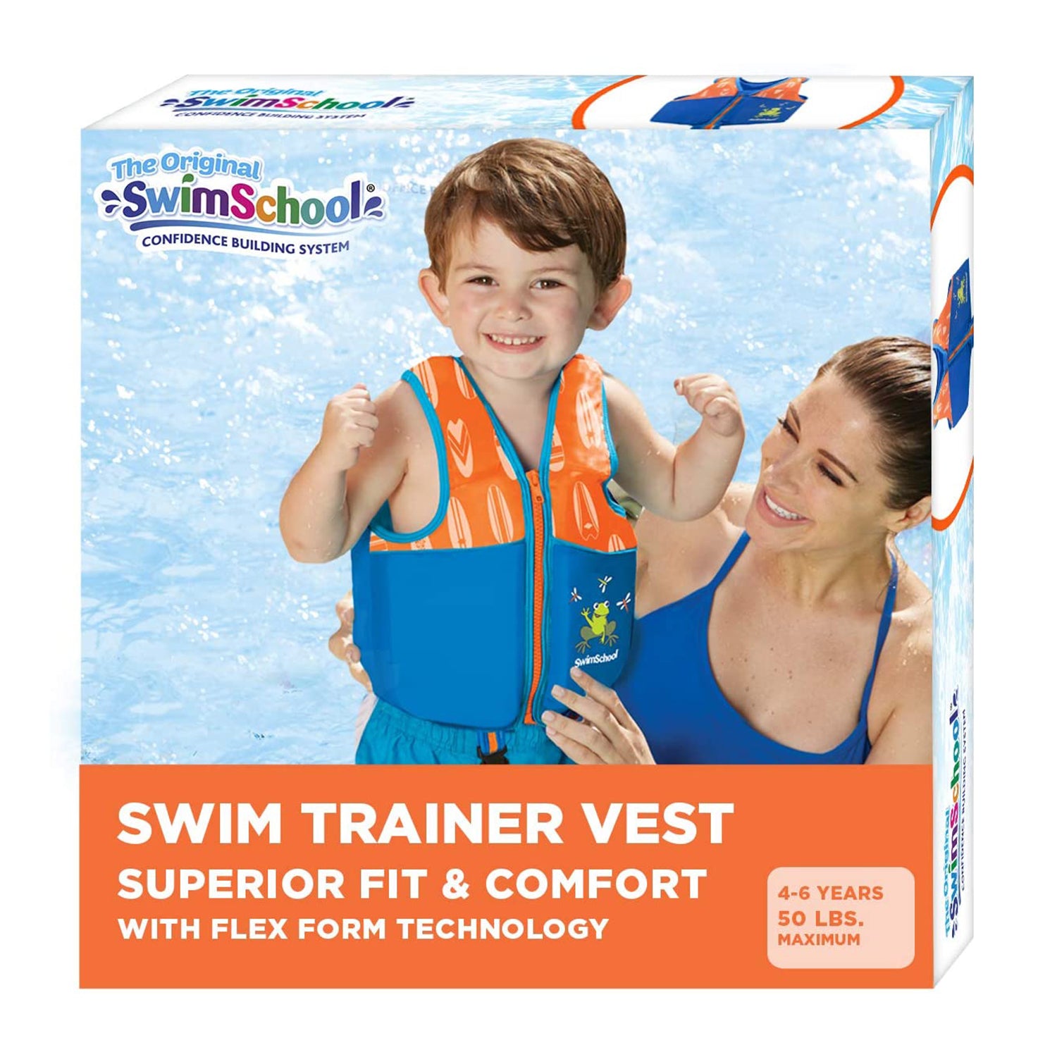 SwimSchool Medium/Large UPF Flex Foam Flotation Swim Trainer Vest, Blue/Orange - VMInnovations