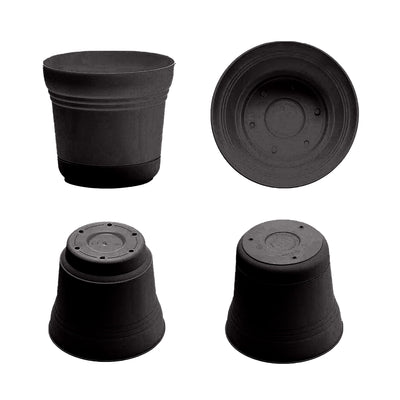 Bloem Saturn Indoor Outdoor 10" Planter Pot w/ Attached Saucer, Black (2 Pack)