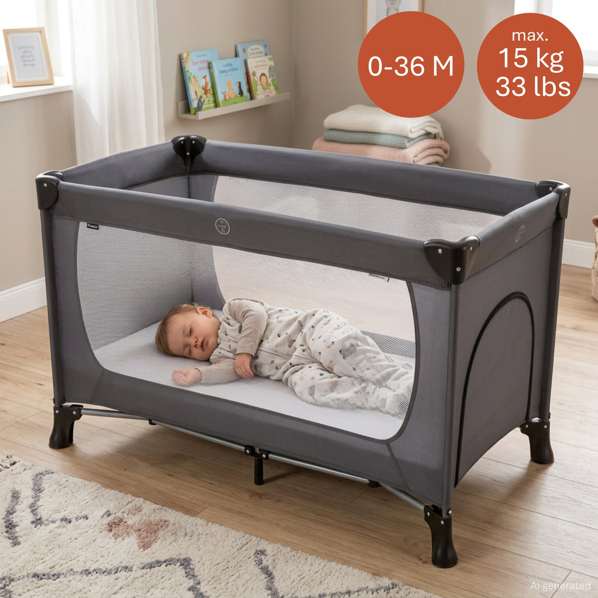 hauck Dream N Play Plus Travel Pack Cot, Babies & Toddlers up to 33 Pounds, Grey