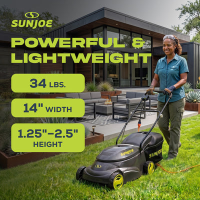 Sun Joe MJ401E 14 Inch 12 Amp Home Electric Corded Push Behind Lawn Mower, Green - VMInnovations
