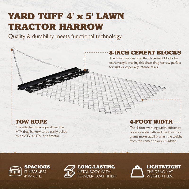 Yard Tuff 5 x 4 Foot Steel Durable Chain Rake Field Leveling ATV Drag Harrow