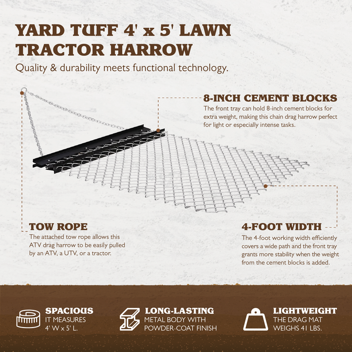 Yard Tuff 5 x 4 Foot Steel Chain Rake Field Leveling ATV Drag Harrow (Open Box)