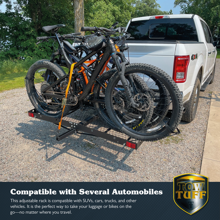 Tow Tuff 62 Inch Steel Cargo Carrier and Bike Rack, Fits All 2 Inch Receivers