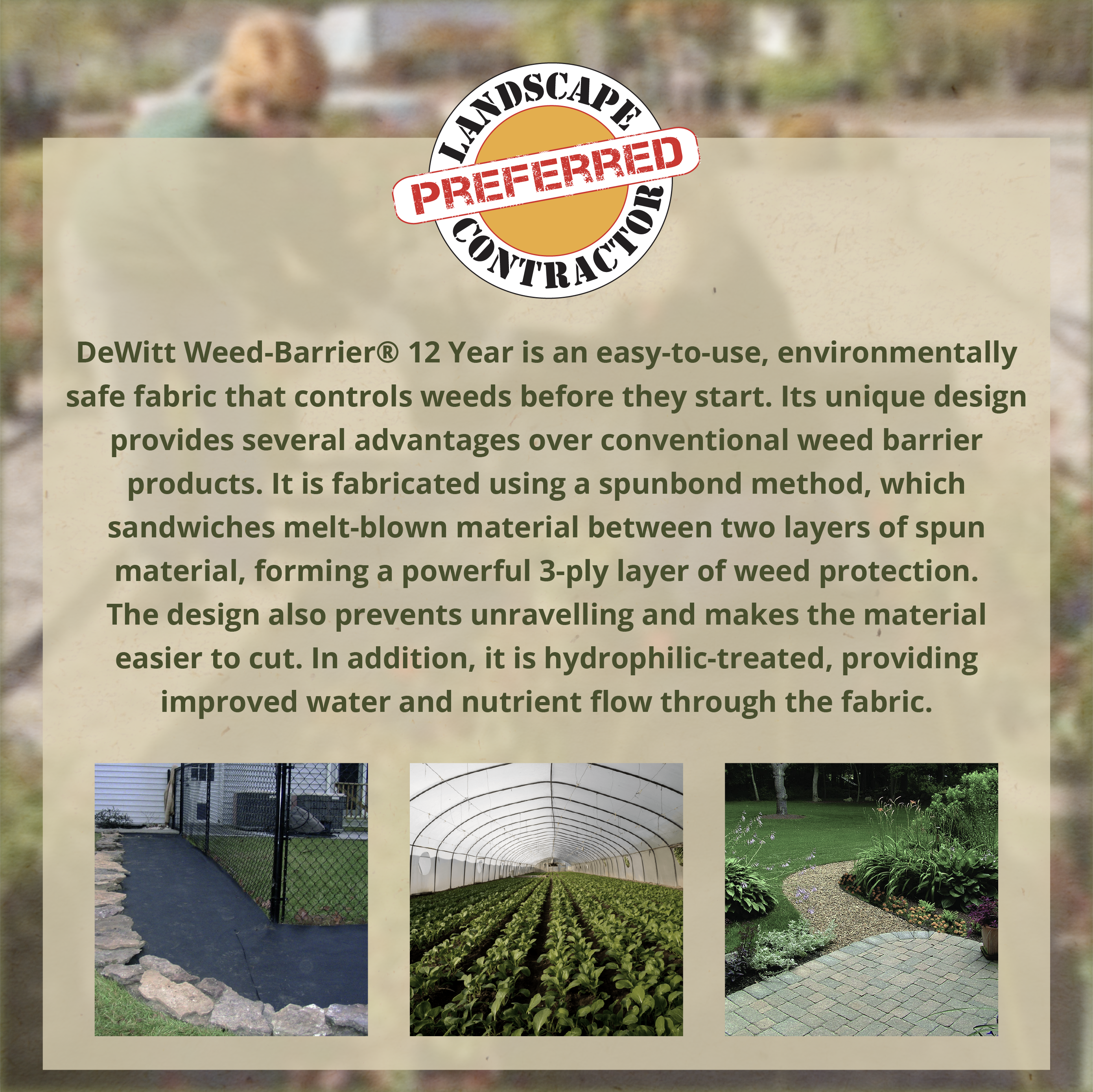 DeWitt 12 Year 6 x 300 Feet 3 Ply Nonwoven Landscape Fabric Home Weed Barrier - VMInnovations