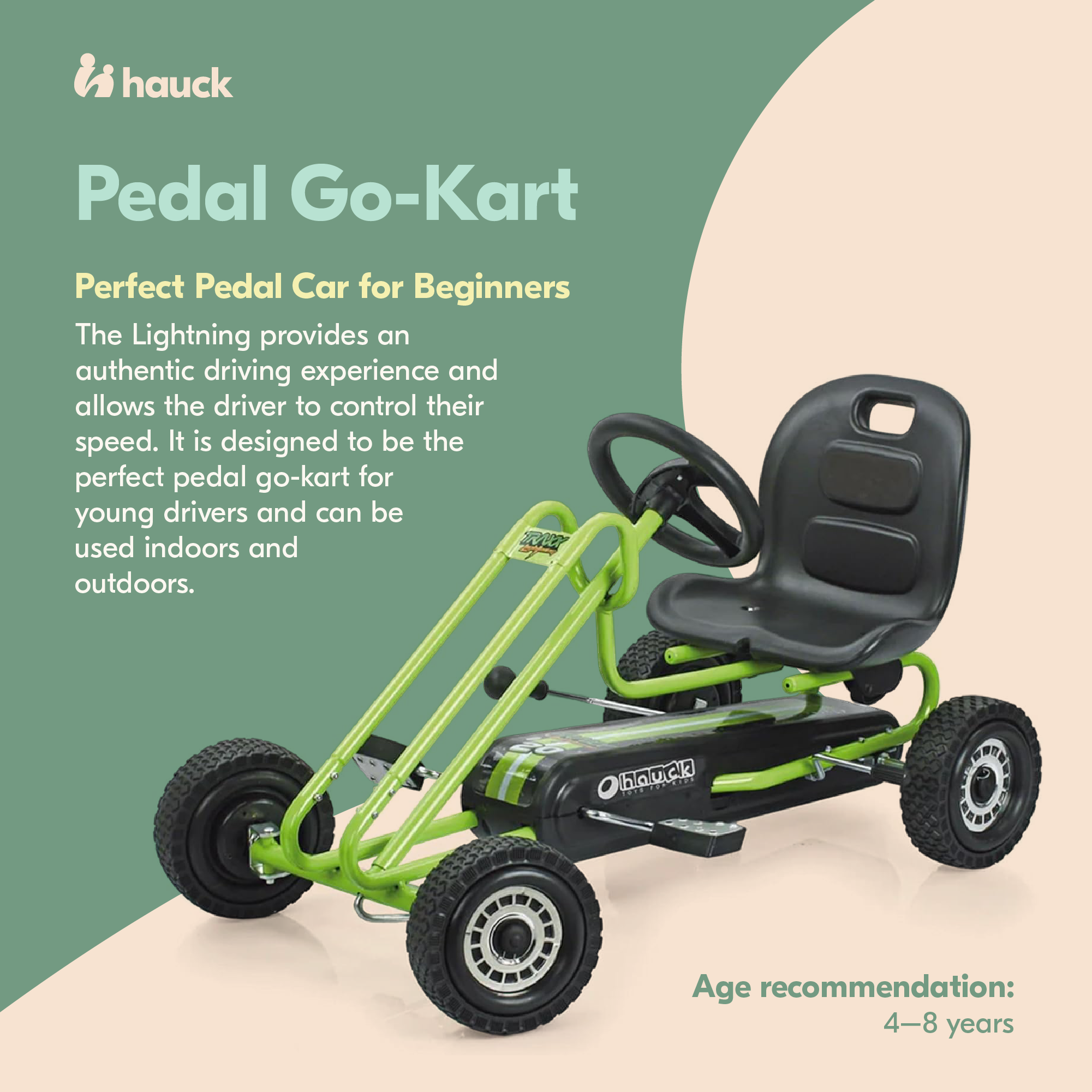 hauck Ergonomic Pedal Ride On Go Kart Toys for Boys and Girls, Green (Used) - VMInnovations