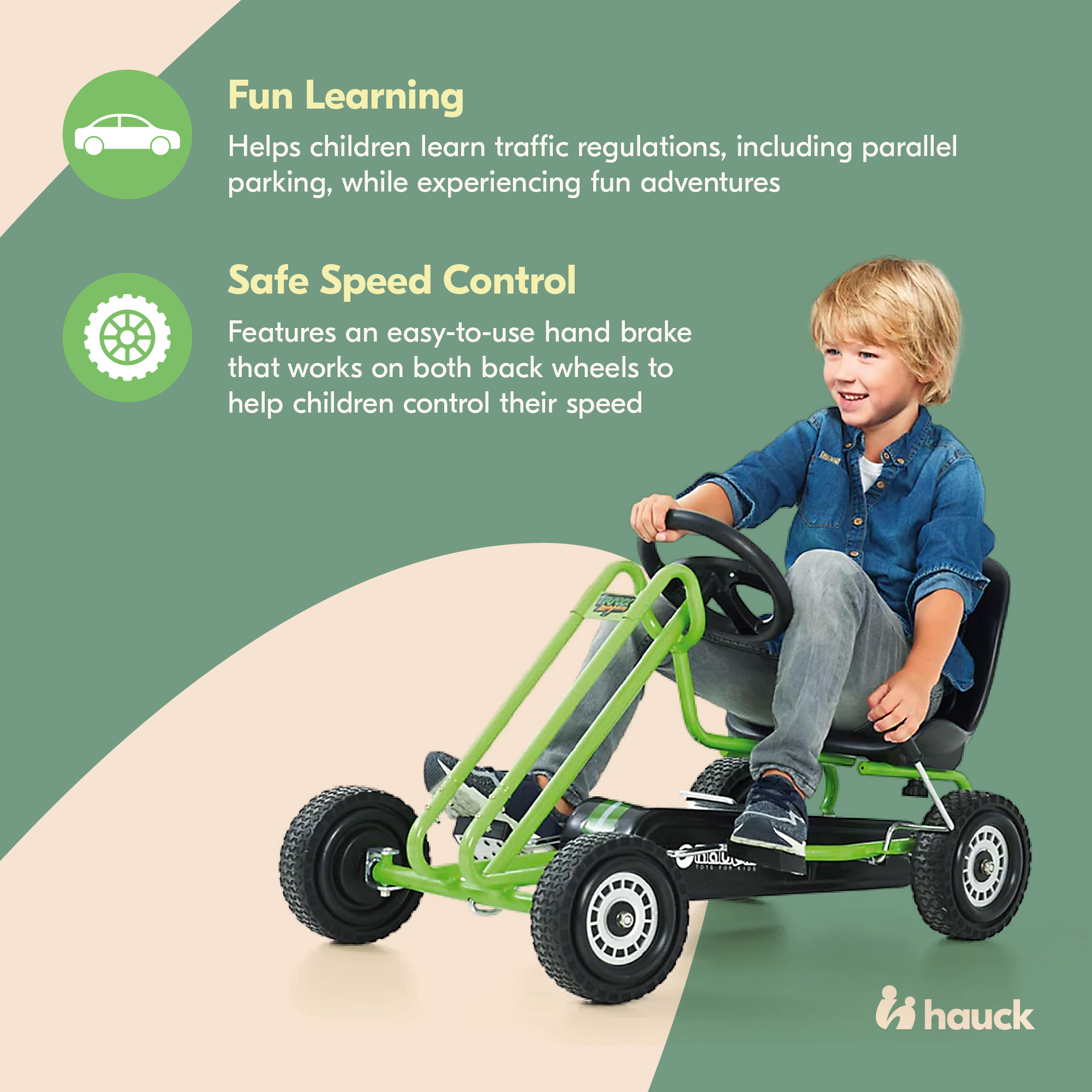 hauck Ergonomic Pedal Ride On Go Kart Toys for Boys and Girls, Green (Used) - VMInnovations
