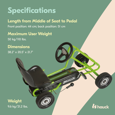 hauck Ergonomic Pedal Ride On Go Kart Toys for Boys and Girls, Green (Used) - VMInnovations