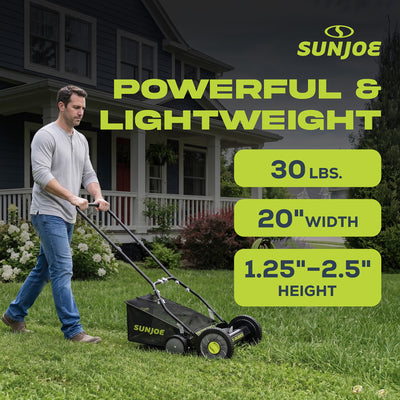 Sun Joe Manual Push Reel Lawn Mower, 20” Yard Trimmer with Grass Catcher, MJ502M